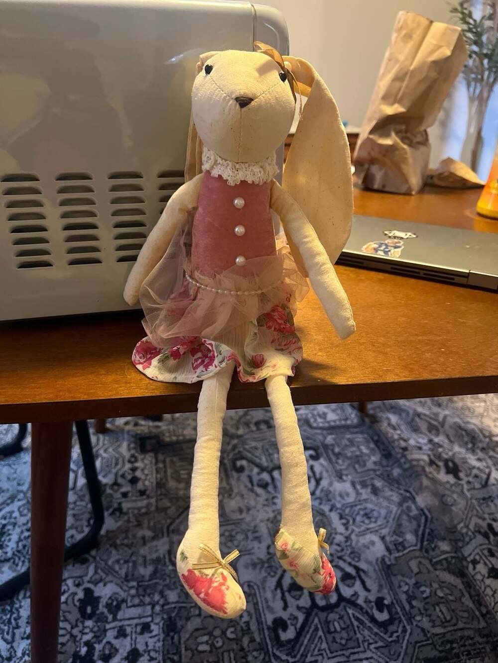 Maileg Bunny Doll in Micro Floral Skirt and Pink Velvet Top